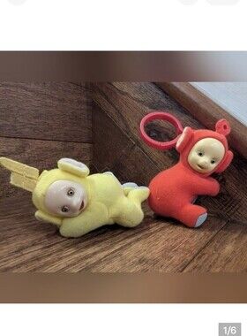 vintage Teletubbies Keychain Backpack 4” Plush Clip Laa Laa & Po Tinky Winky